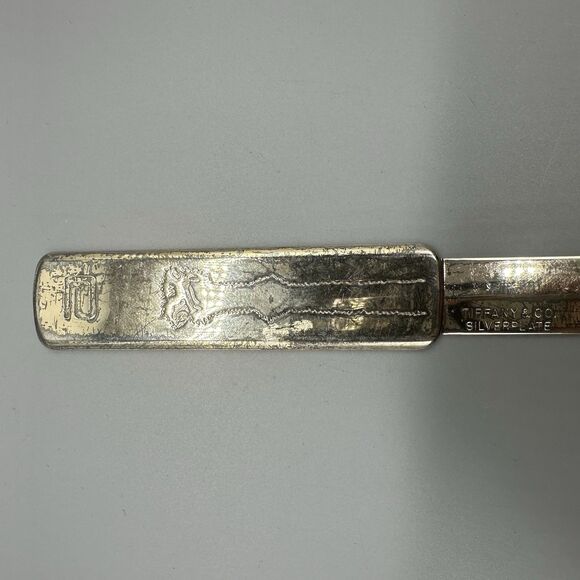 Tiffany And Co Silverplate Letter Opener Ostrich Engraving Abbott Logo Bad Condt - Picture 5 of 9